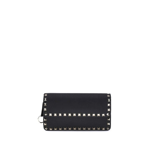 Valentino Garavani Rockstud Black Leather Pochette with Chain for Women