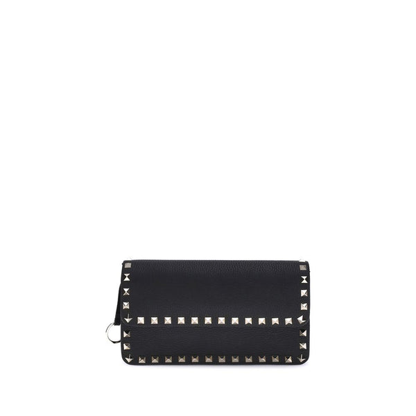 Valentino Garavani Rockstud Black Leather Pochette with Chain for Women
