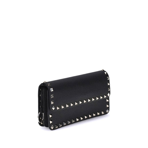 Valentino Garavani Rockstud Black Leather Pochette with Chain for Women