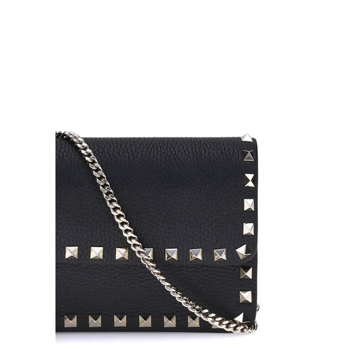 Valentino Garavani Rockstud Black Leather Pochette with Chain for Women