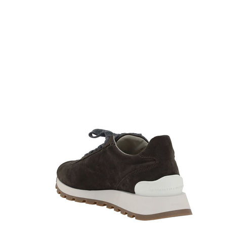 Brunello Cucinelli Brown Suede Sneakers with Bead Embellishments and Rubber Sole Shoes