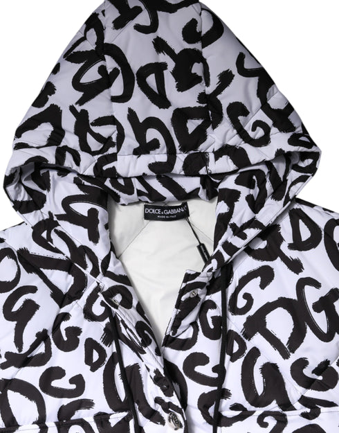 Dolce & Gabbana White DG Mania Hooded Sleeveless Puffer Jacket