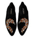 Dolce & Gabbana Black Velvet Embellished Loafer Slip On Shoes