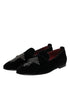Dolce & Gabbana Black Velvet Embellished Loafer Slip On Shoes