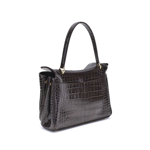 Balenciaga Medium Shoulder Bag Calf Leather Brown Crocodile Effect - Women’s