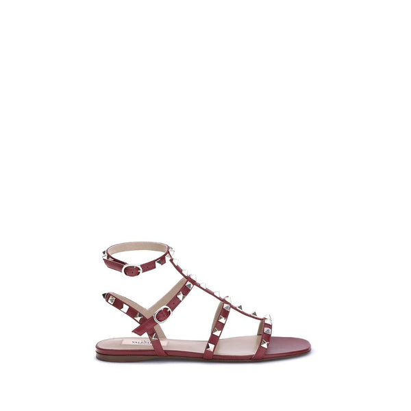 Valentino Garavani Rockstud Flat Sandals Shoes in Red Leather – Women’s