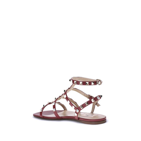 Valentino Garavani Rockstud Flat Sandals Shoes in Red Leather – Women’s