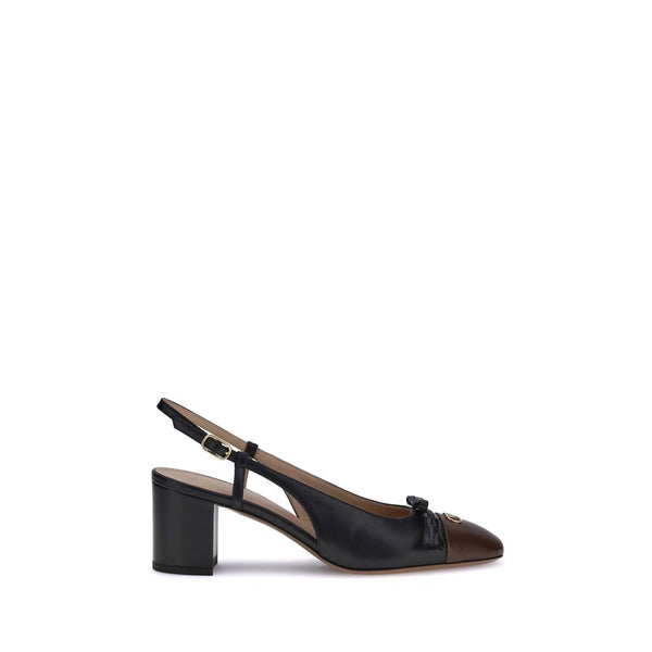 Valentino Garavani Valet Du Roi Black Brown Slingback Pumps – Block Heel Leather Shoes