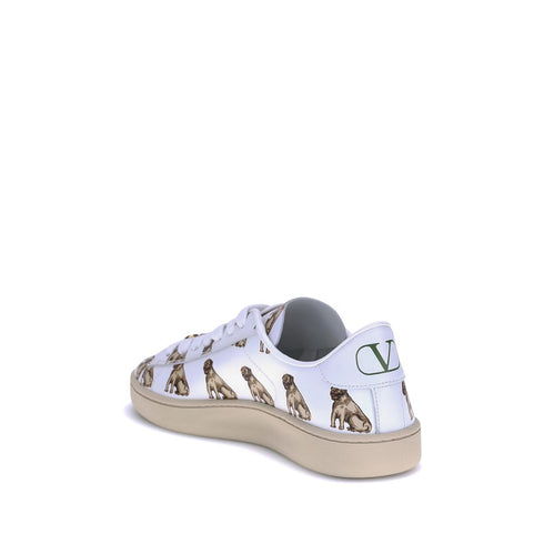 Valentino Garavani Royco Dog Print Sneakers – White Leather Shoes