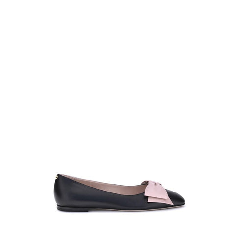 Valentino Garavani Bowow Ballerinas Black Pink Calf Leather Flats - Women’s