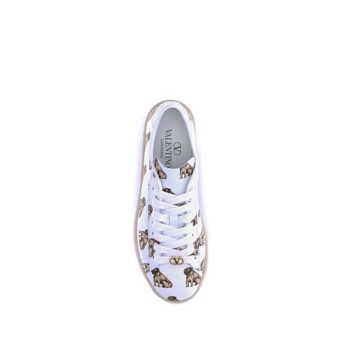 Valentino Garavani Royco Dog Print Sneakers – White Leather Shoes