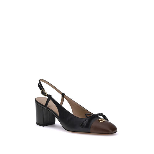 Valentino Garavani Valet Du Roi Black Brown Slingback Pumps – Block Heel Leather Shoes