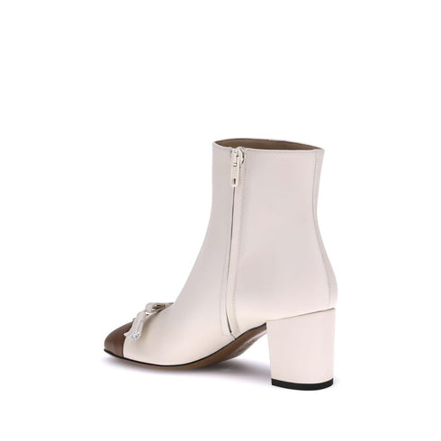Valentino Garavani Valet Du Roi Bootie Ivory Off White with Brown Leather Women’s Ankle Boot