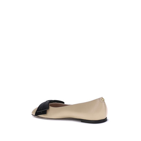 Valentino Garavani Bowow Ballerinas Beige Black Calf Leather Flats for Women