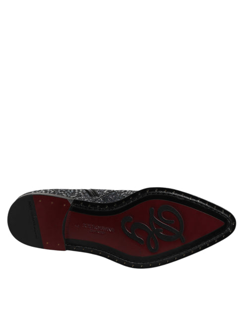 Dolce & Gabbana Dark Gray Cotton Sequined Chelsea Boots Shoes