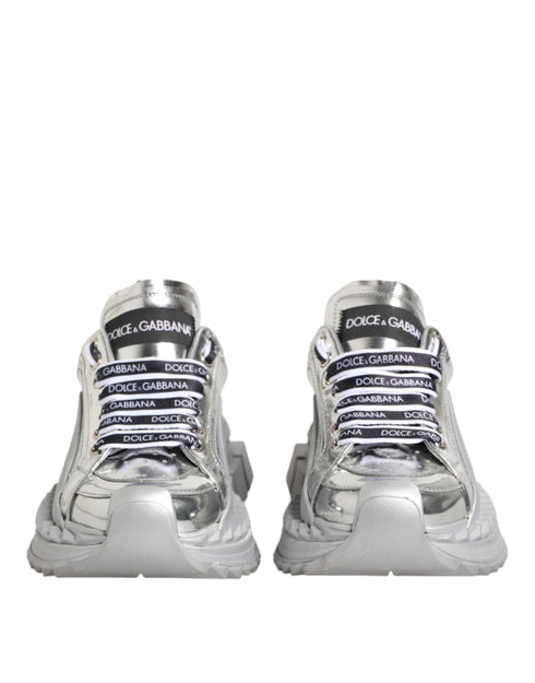 Dolce & Gabbana Super Queen Sneakers – Silver Leather Chunky Platform Shoes for Women