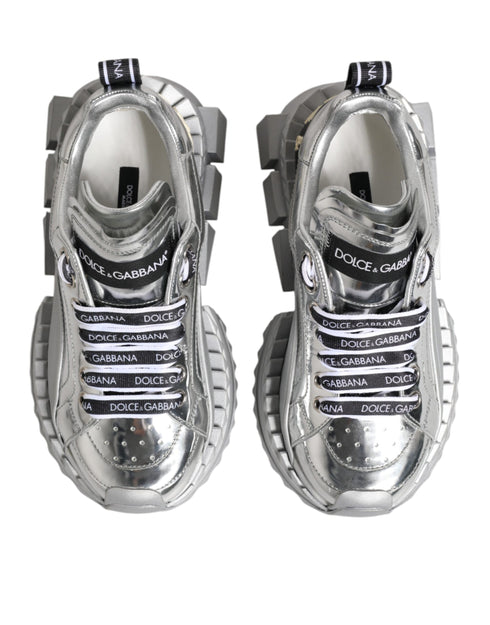Dolce & Gabbana Super Queen Sneakers – Silver Leather Chunky Platform Shoes for Women