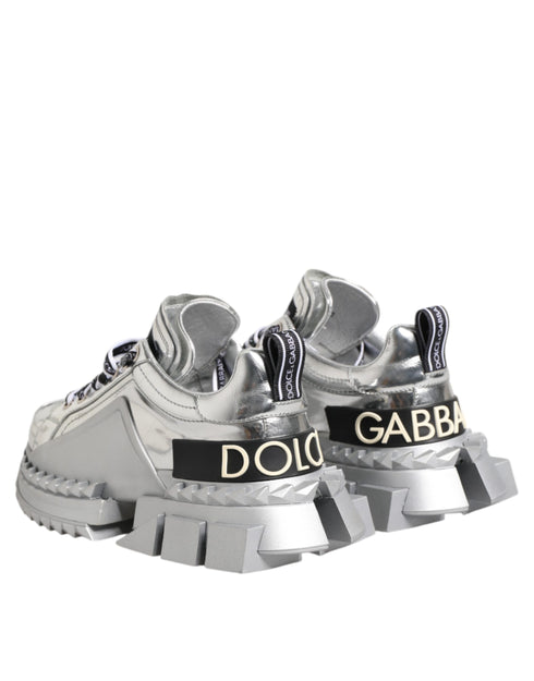 Dolce & Gabbana Super Queen Sneakers – Silver Leather Chunky Platform Shoes for Women