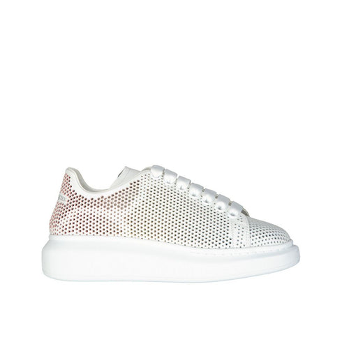Alexander McQueen White Oversized Perforated Leather Sneakers Shoes - Women’s