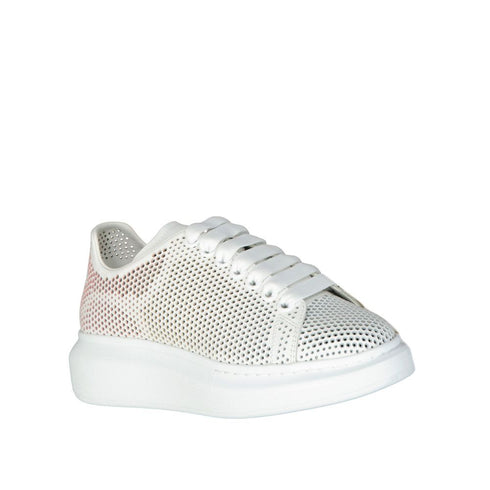 Alexander McQueen White Oversized Perforated Leather Sneakers Shoes - Women’s