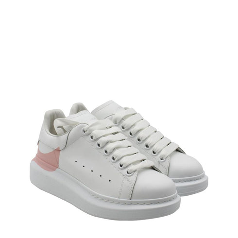 Alexander McQueen Oversized Sneakers Shoes – White and Pink Calf Leather Designer Shoes for Women