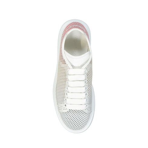 Alexander McQueen White Oversized Perforated Leather Sneakers Shoes - Women’s