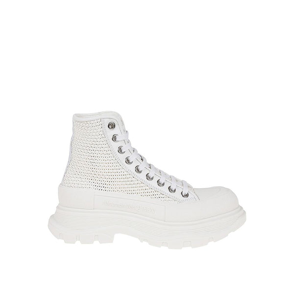 Alexander McQueen Tread Slick High-Top Sneakers – White Raffia with Rubber Sole for Women