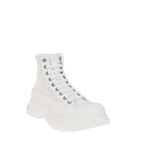 Alexander McQueen Tread Slick High-Top Sneakers – White Raffia with Rubber Sole for Women