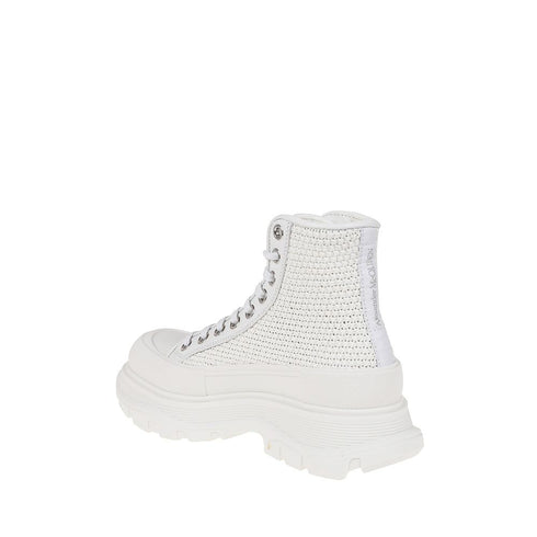 Alexander McQueen Tread Slick High-Top Sneakers – White Raffia with Rubber Sole for Women