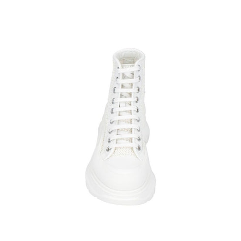 Alexander McQueen Tread Slick High-Top Sneakers – White Raffia with Rubber Sole for Women
