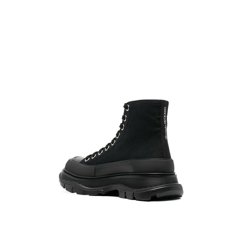 Alexander McQueen Tread Slick Sneakers Shoes – Black Canvas High Tops for Women