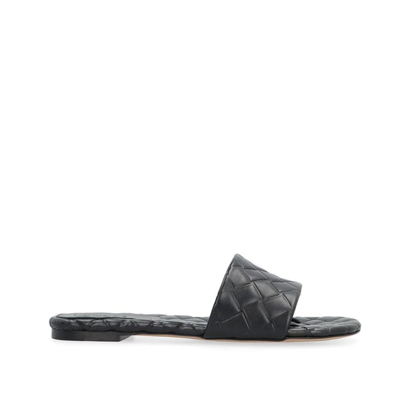 Bottega Veneta Amy Leather Mules Sandals – Black Lambskin Intrecciato Flat Slides for Women