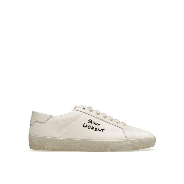 Saint Laurent Court Classic Low-Top Sneakers Shoes – White Canvas Leather Sneakers for Women