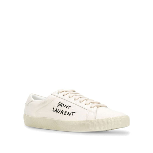 Saint Laurent Court Classic Low-Top Sneakers Shoes – White Canvas Leather Sneakers for Women