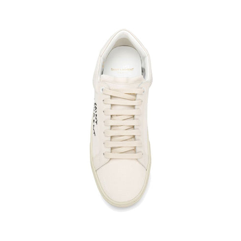 Saint Laurent Court Classic Low-Top Sneakers Shoes – White Canvas Leather Sneakers for Women