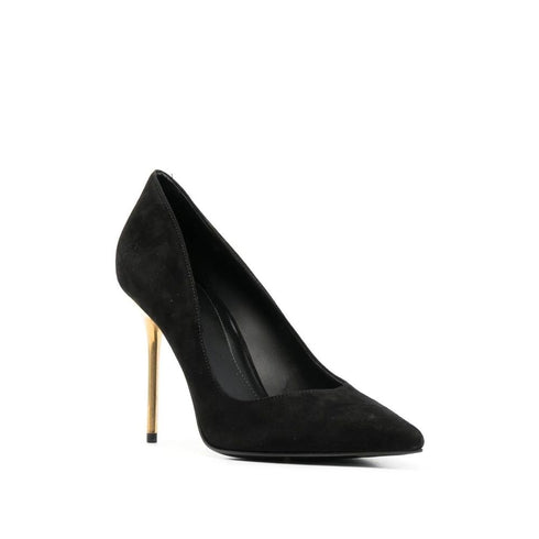 Balmain Suede Pumps Black Leather Women’s Pointed Toe High Heels