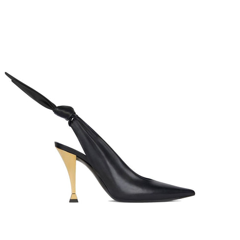 Givenchy Beauw Slingback Pumps in Black Calf Leather with Gold Hourglass Heel – Women’s