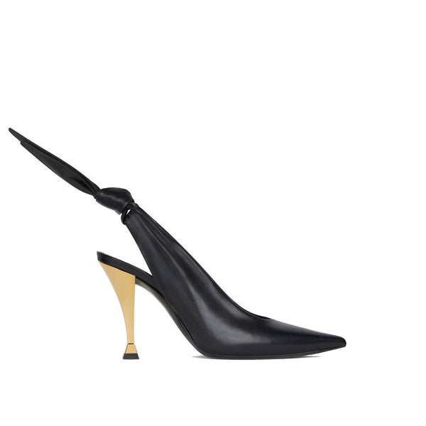 Givenchy Beauw Slingback Pumps in Black Calf Leather with Gold Hourglass Heel – Women’s