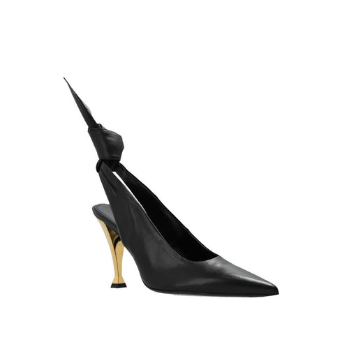 Givenchy Beauw Slingback Pumps in Black Calf Leather with Gold Hourglass Heel – Women’s