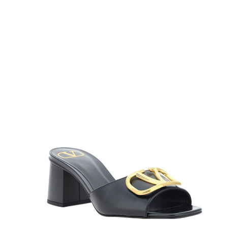 Valentino Garavani Black VLogo Leather Heels Sandals - Women’s
