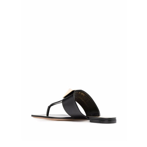 Valentino Garavani One Stud Flat Sandals | Black Leather Thong Slides for Women
