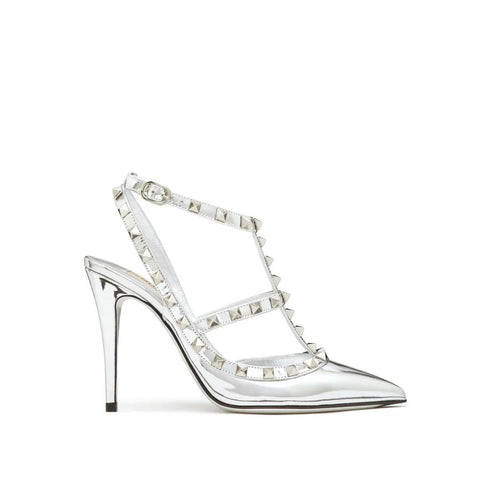 Valentino Garavani Rockstud Silver Leather High Heel Pumps for Women