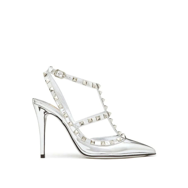 Valentino Garavani Rockstud Silver Leather High Heel Pumps for Women