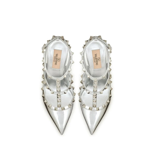 Valentino Garavani Rockstud Silver Leather High Heel Pumps for Women