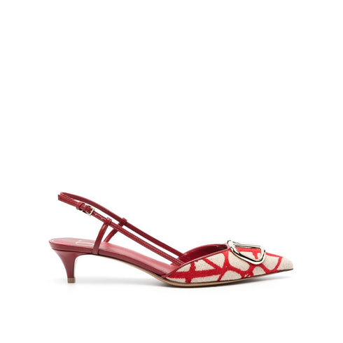 Valentino Garavani Toile Iconographe Pumps – Women's Red White Leather Mid-Heel Shoes