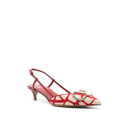 Valentino Garavani Toile Iconographe Pumps – Women's Red White Leather Mid-Heel Shoes