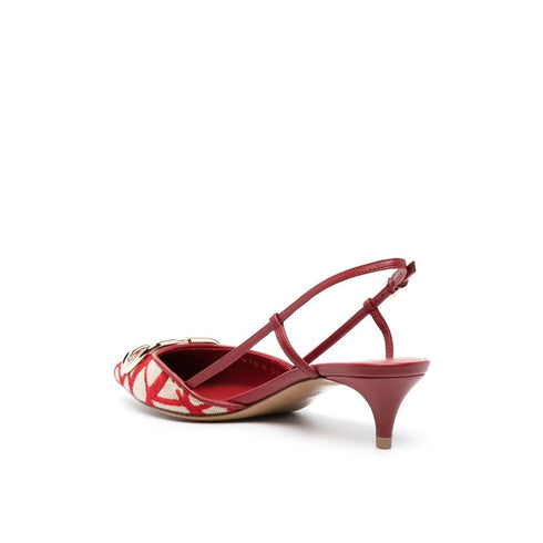 Valentino Garavani Toile Iconographe Pumps – Women's Red White Leather Mid-Heel Shoes