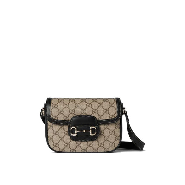 Gucci Horsebit 1955 Mini Shoulder Bag in Beige GG Monogram Canvas with Leather Trim – Women’s