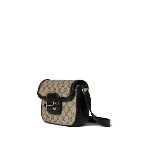 Gucci Horsebit 1955 Mini Shoulder Bag in Beige GG Monogram Canvas with Leather Trim – Women’s