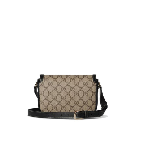Gucci Horsebit 1955 Mini Shoulder Bag in Beige GG Monogram Canvas with Leather Trim – Women’s
